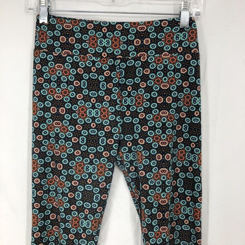 LuLaRoe Star Geometric Snowflake Orange Blue Soft Leggings One Size OS